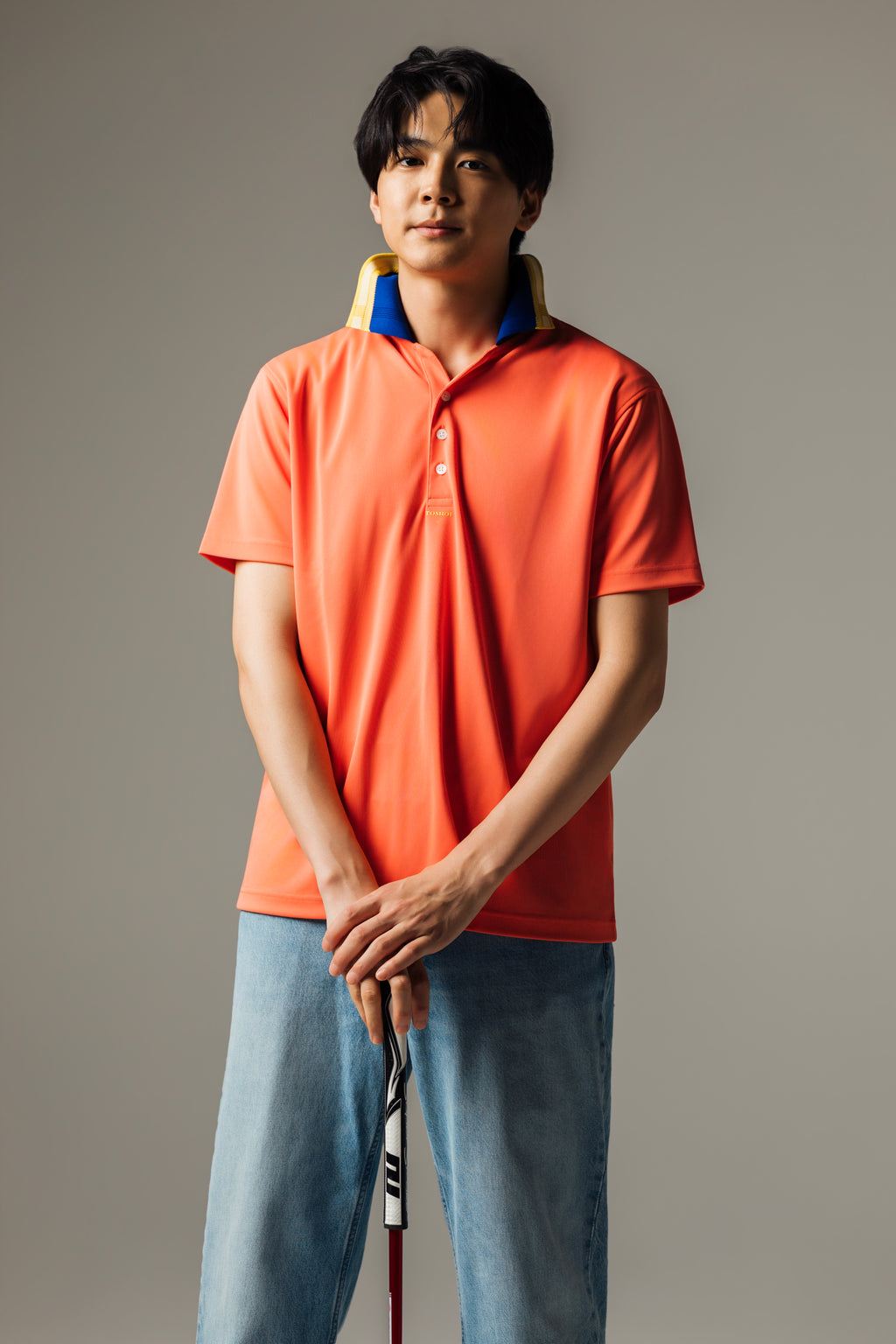 MEN’S｜パフォーマンス <br>ロゴ ポロ｜吸水速乾・UVカット - オレンジ
