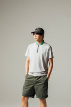 MEN’S｜パフォーマンス <br>ジップ ポロ｜高伸縮 - ライトグレー