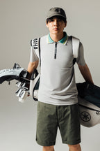 MEN’S｜パフォーマンス <br>ジップ ポロ｜高伸縮 - ライトグレー