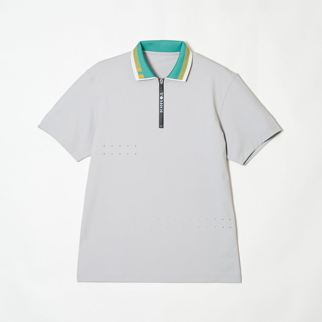 WOMEN’S｜パフォーマンス<br>ジップ　ポロ｜高伸縮｜ - ライトグレー