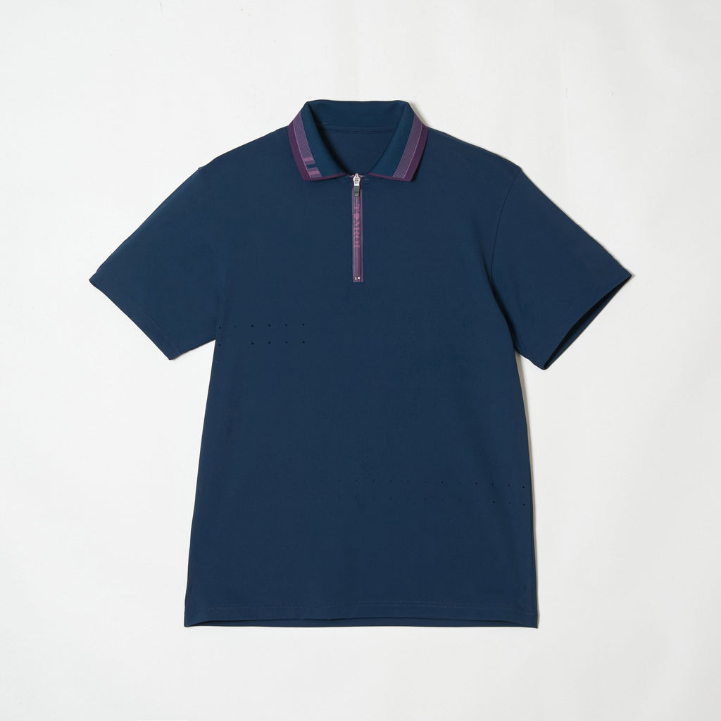 WOMEN’S｜パフォーマンス<br>ジップ　ポロ｜高伸縮｜ - ディープネイビー